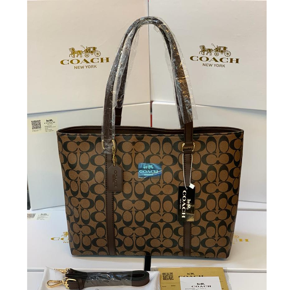 COACH leather tote bag for ladies with one shoulder bag tote terlaris