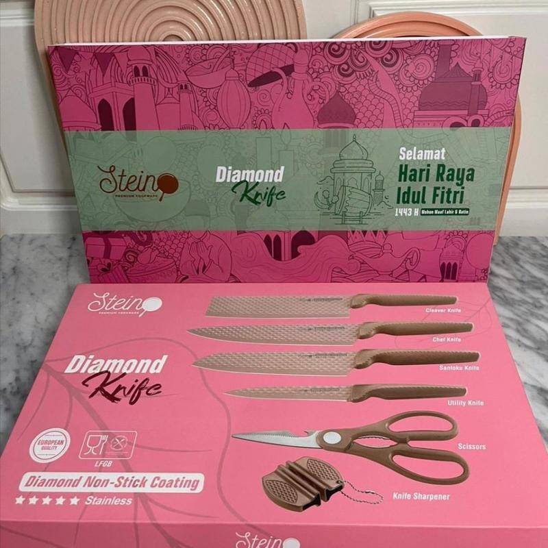 Pisau Dapur Diamond Set (6 in 1) 1526 - Pink Diamond Knife Set