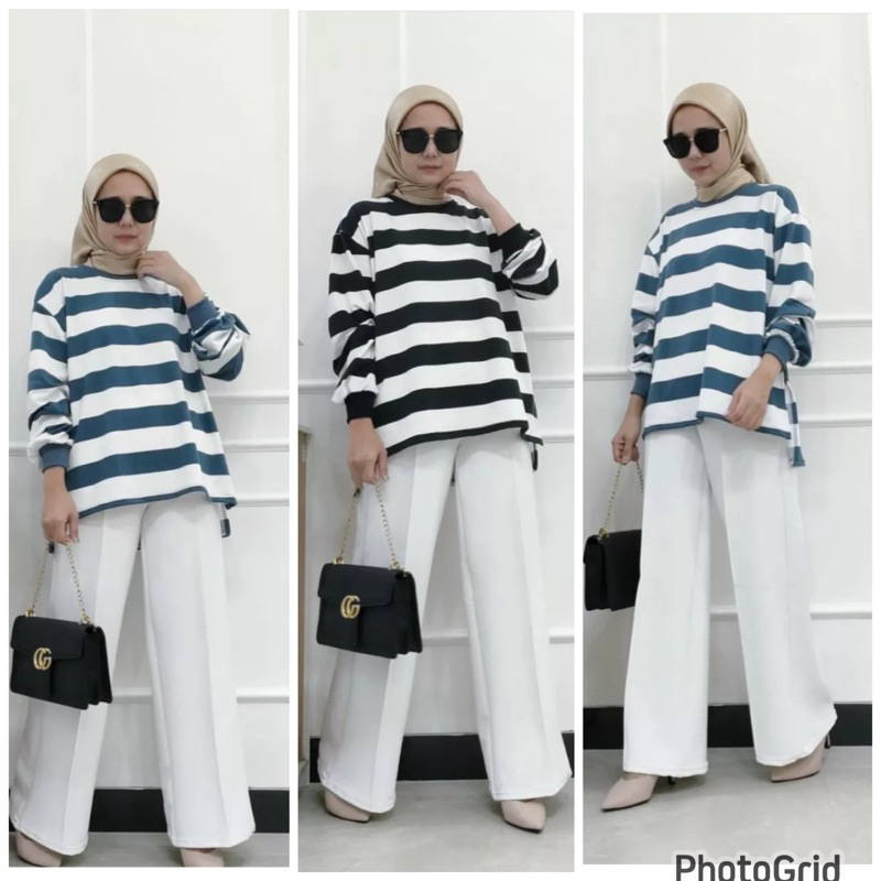 9453 atasan salur kaos babyterry halus oversize atasan wanita jumbo