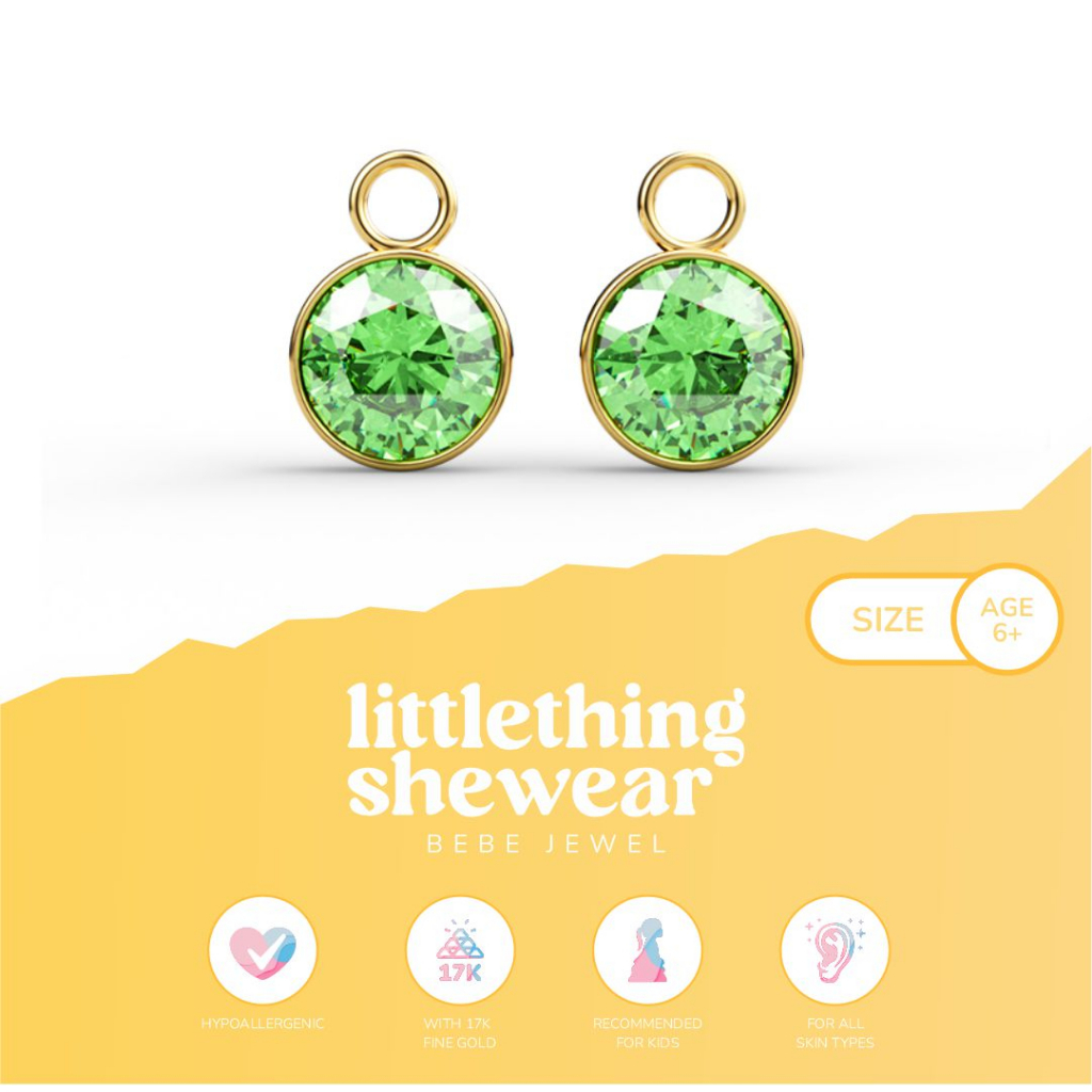 Littlethingshewear Liontin Loop Hoop Round Swarovski Hijau – 17k Anti Karat Anti Alergi Aman dan Nyaman Emas Asli