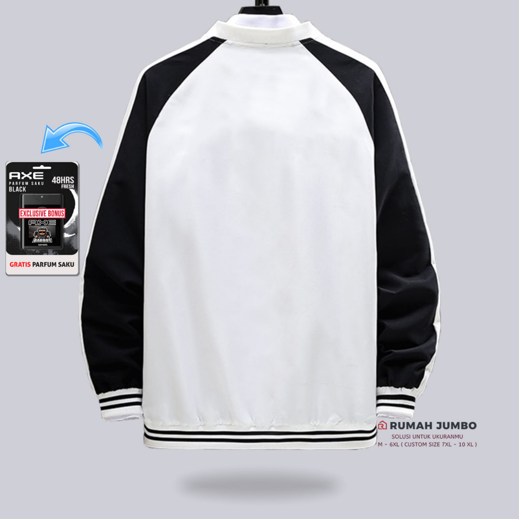 Jaket Bomber Varsity Oversize (M - 6XL) Baseball Custom H WHITE BLACK