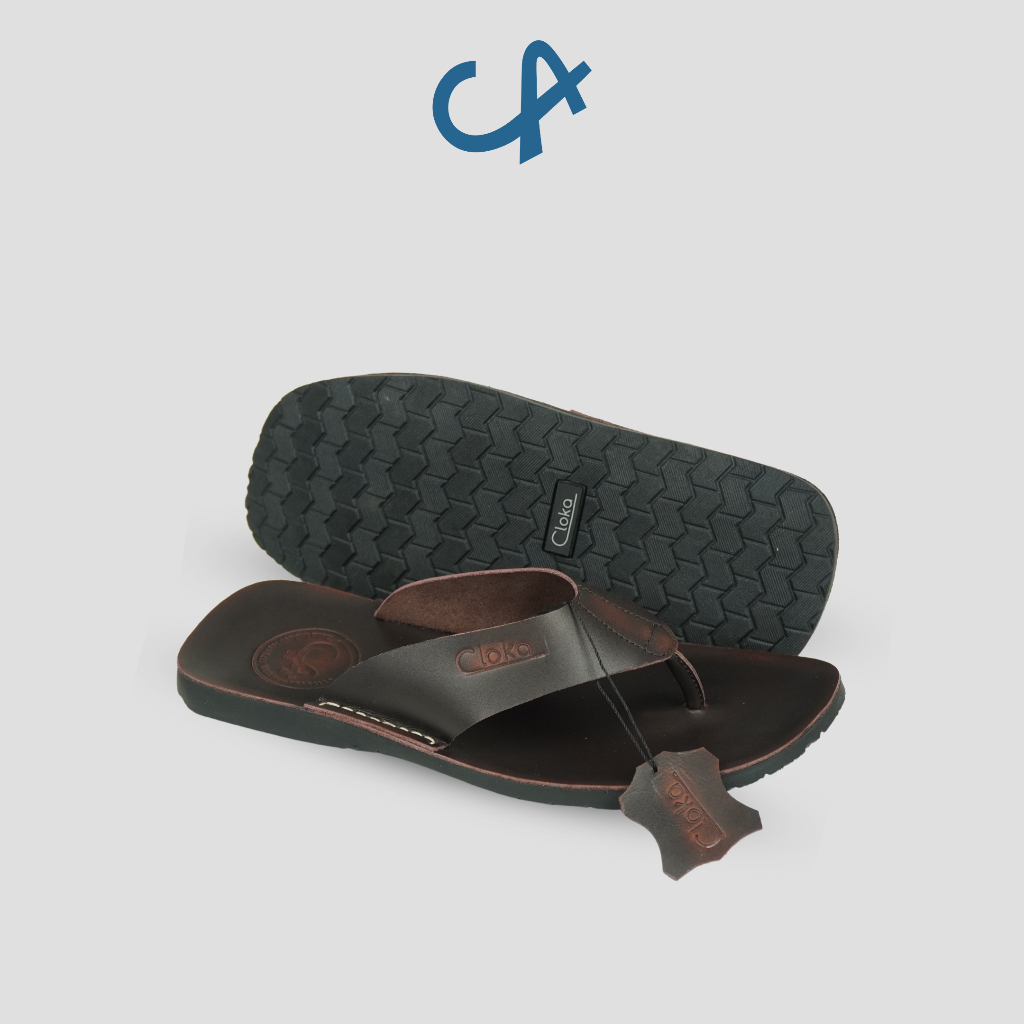 Sandal Pria Kulit Sapi Full Distro Kasual Sendal Cowok Santai Leather Flipflops Original Cloka Flacianto