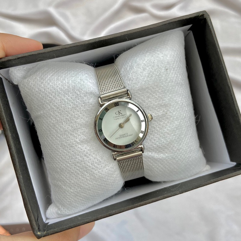 JAM CK WANITA TALI PASIR SILVER