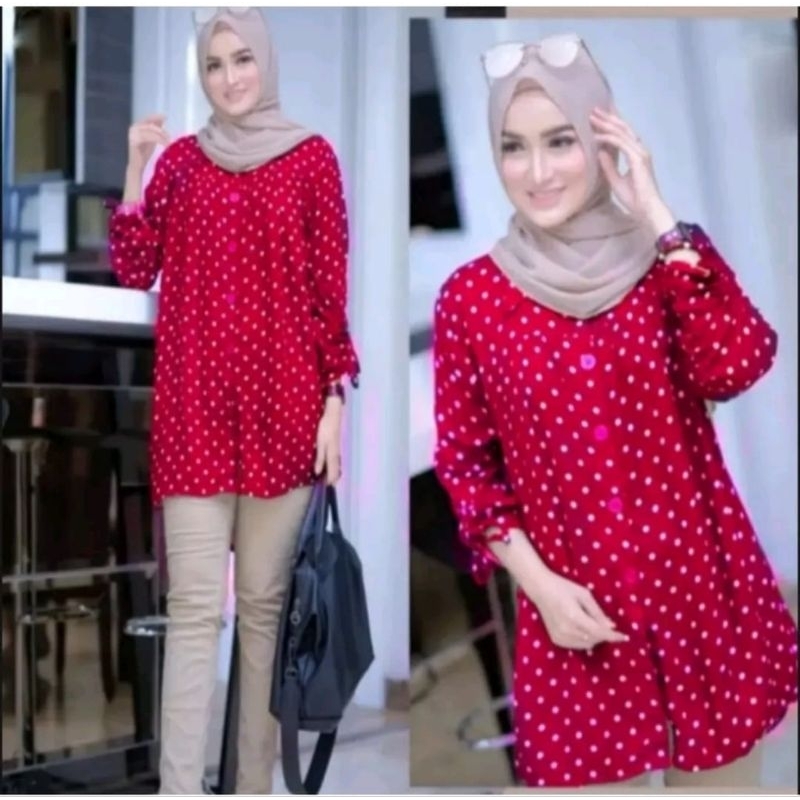 Tunik polkadot - tunic polkadot over size - jumbo - tunik terbaru - murah - import