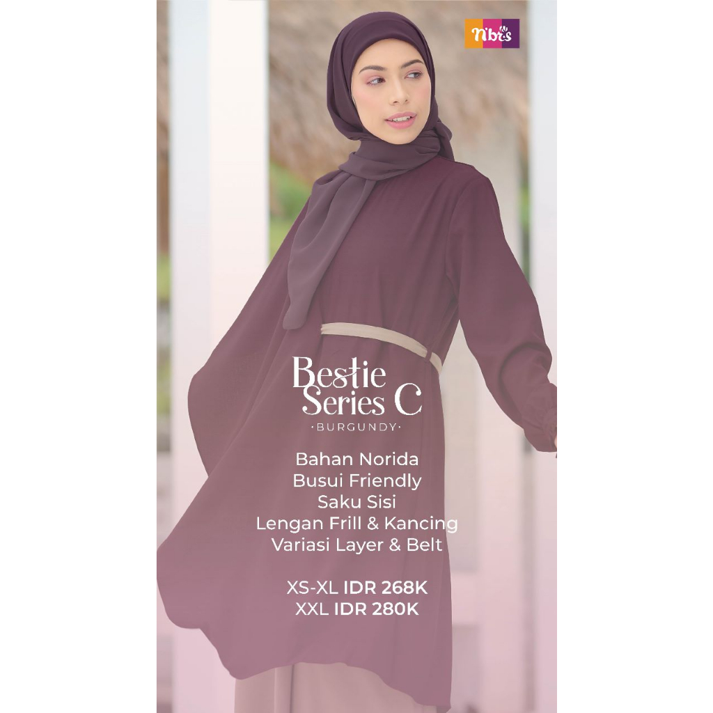 Nibras Gamis Bestie Series A, B, dan C Warna Burgundy By Nibras Bahan Norida Gamis Terbaru Bisa COD Casual Style