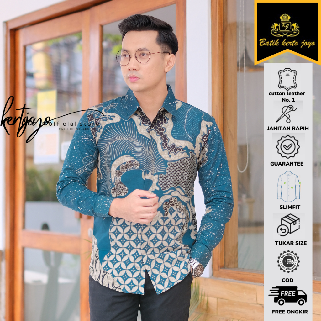 Batik pria modern slimfit Baju Batik Pria Lengan Panjang slimfit baju batik pria Slimfit premium baju seragam BATIK KERTOJOYO KJ040 kemeja batik pria lengan panjang full furing baju batik alisan pria Kemeja batik slimfit batik premium laskala PRABUSENO