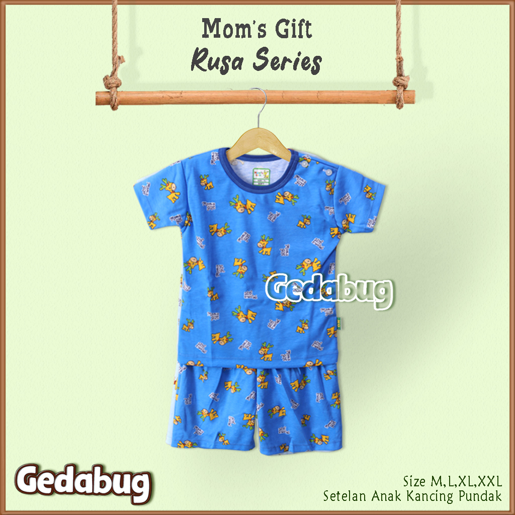 Setelan Kaos Anak Mom's Gift Rusa series PENDEK | Setelan Baju bermain Anak Moms Gift | Gedabug