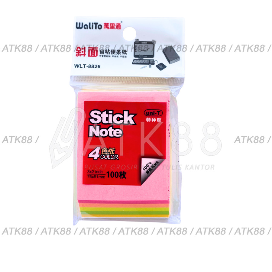 

Memo Tempel Fluourescent Sticky Notes Walito 76x51 WLT-8826 100 Lembar