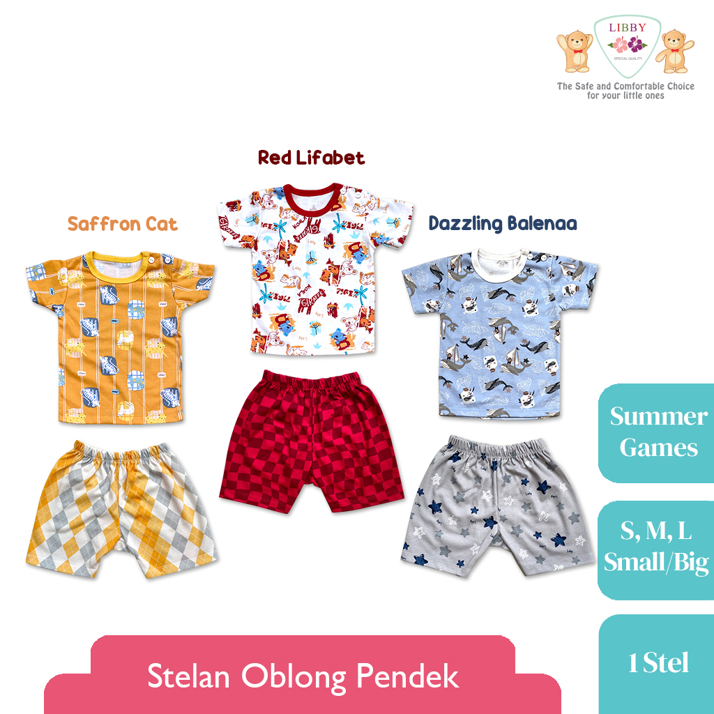 LIBBY Setelan Oblong Pendek Motif Summer Games(1 stel)