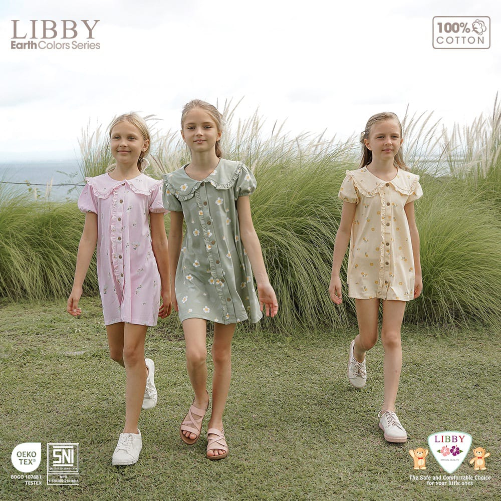 Libby - Emily Dress Anak Perempuan 6 Bulan - 6 Tahun Dress Ruffle Anak Perempuan Motif Bunga Libby Earth Colors Series