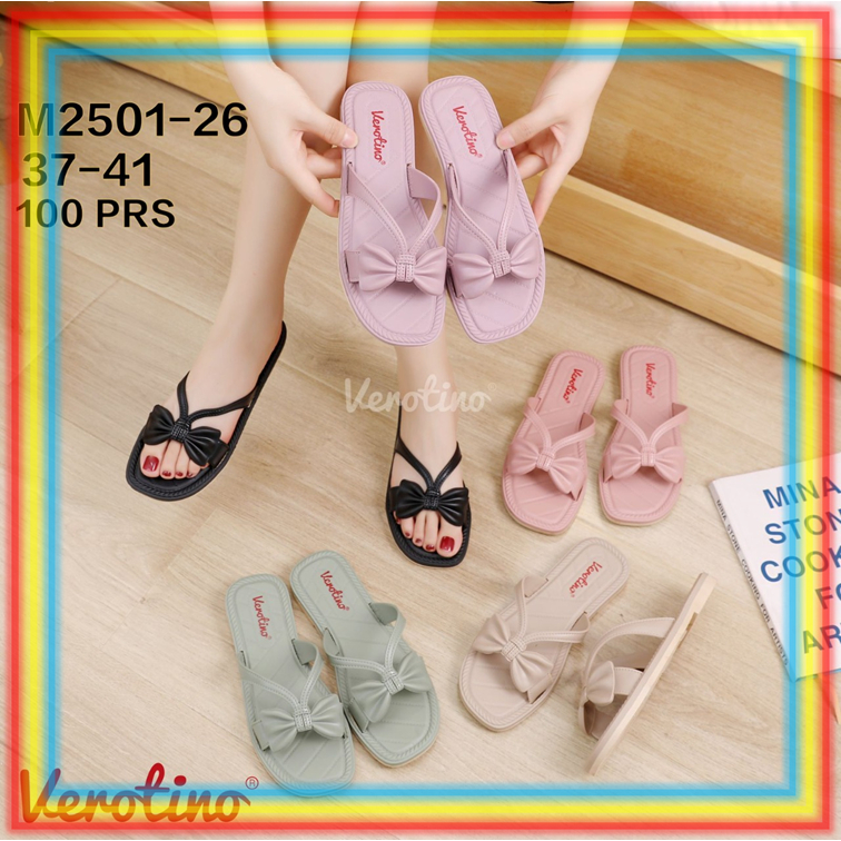 M2501-26 Sandal Selop Karet Wanita Sendal Slop Karet Wanita Motif Pita Verotino