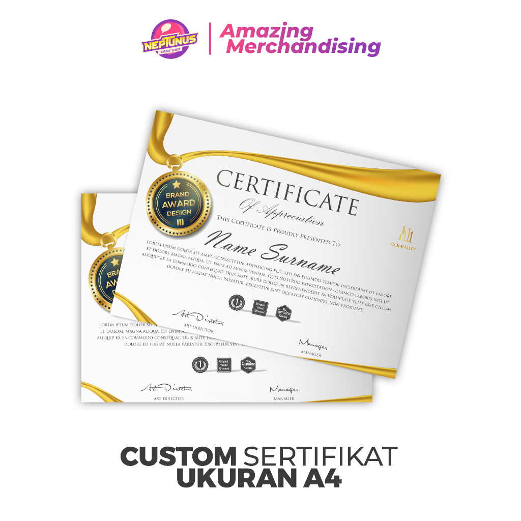 

Custom Sertifikat Ukuran A4 - Bahan Tebal