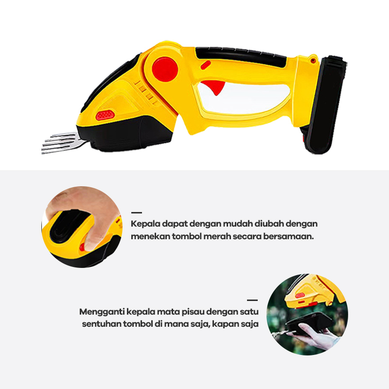 Bonkyo Gunting Rumput Tanpa Kabel | Pemotong Rumput Pemangkas Semak | Shrubber Handheld Hedge Trimmer Hedge Shears, 2-in-1 Electric Hand Held Grass Shear untuk Taman Lawn