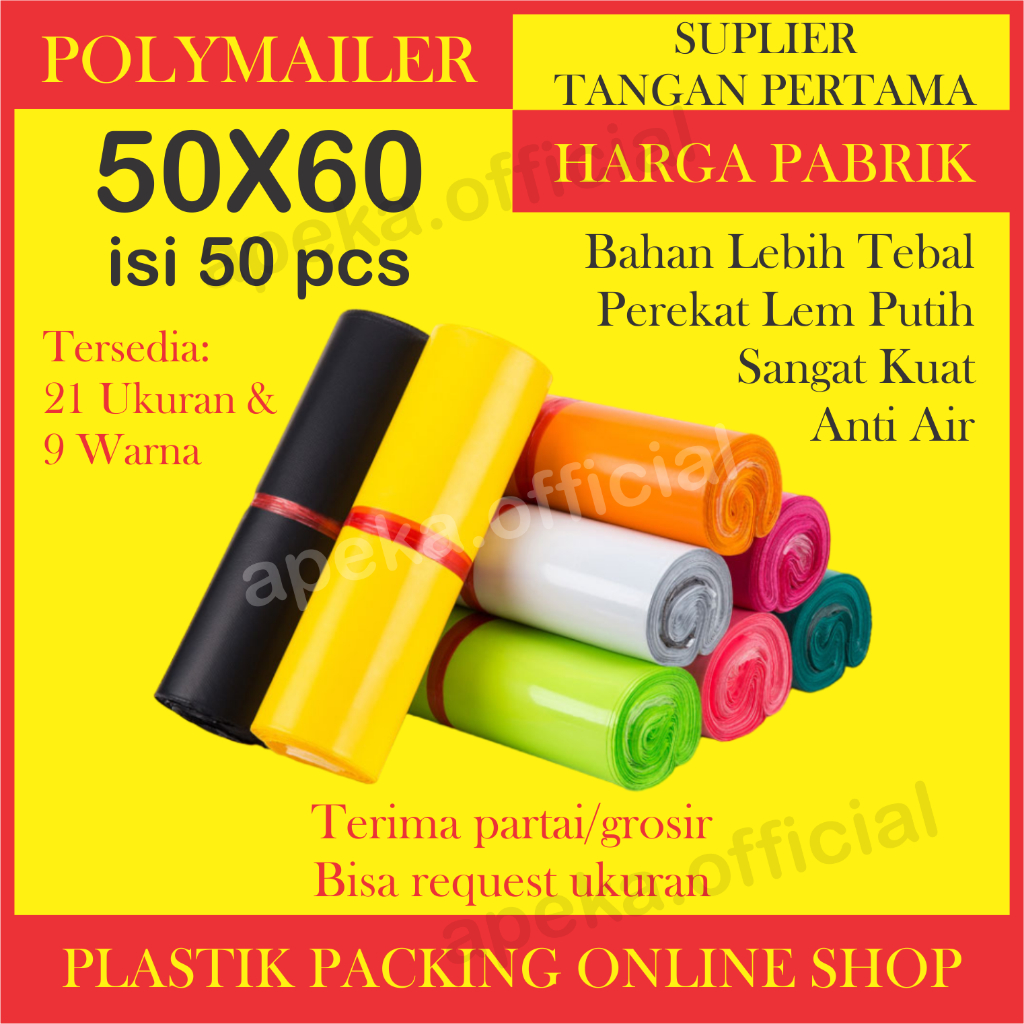 Plastik Packing Polymailer 50X60 Polymer Polimer Packingan Online Shop Amplop Plastik Packing Olshop WARNA WARNI LDPE GLOSSY 50X60 CM isi 50 pcs