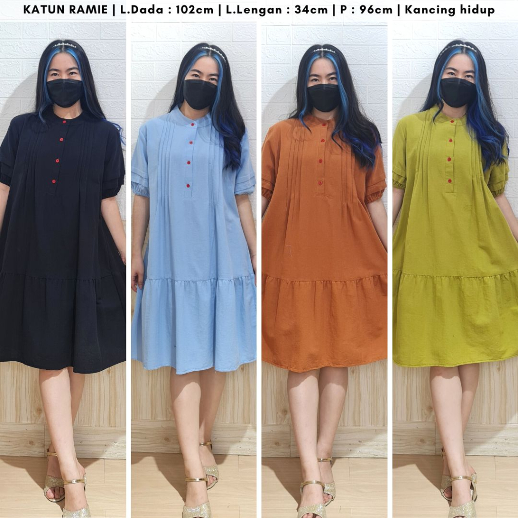 4828 gylenne button puff katun ramie midi dress