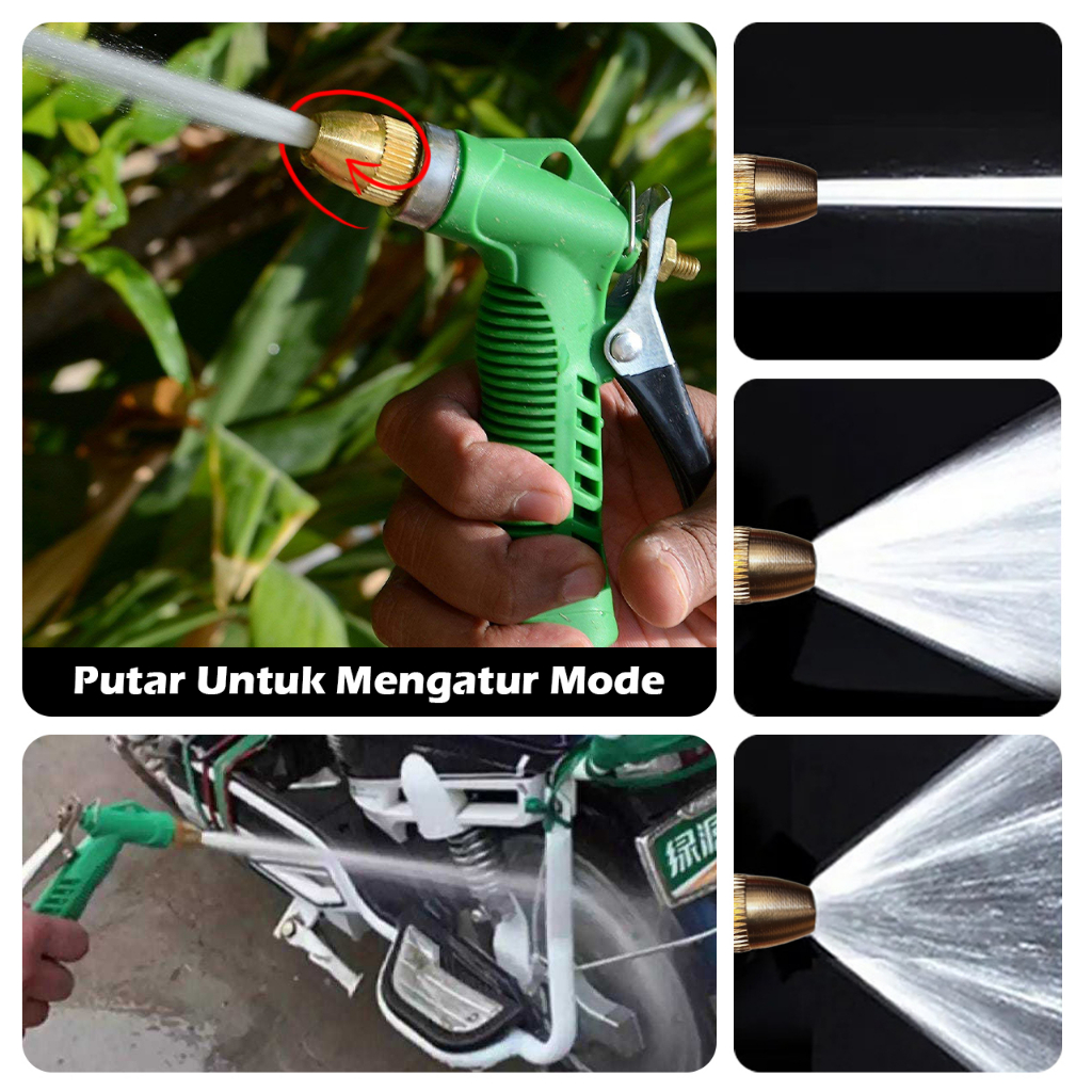 Paket Semprotan Cuci Motor Mobil Siram Tanaman Selang Air Ukuran 1/2, 5/8, 3/4 - Paket Selang Benang 1/2, 5/8, 3/4 Inch Anti Lumut 2, 5, 10 Meter + Semprotan Nozzle Spray Watergun