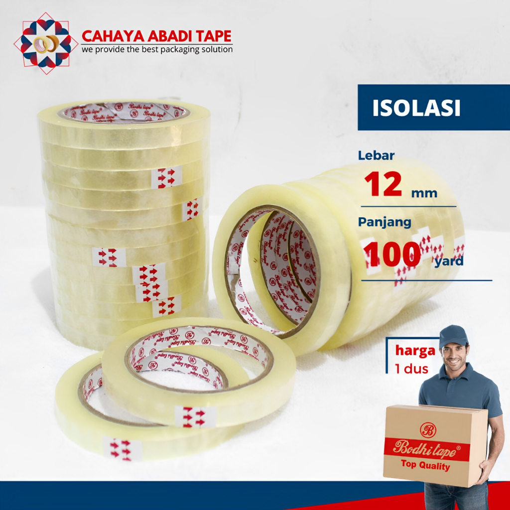 

ISOLASI BODHI 12MM/24MM X 100 YARD PER DUS REKAT KUAT DAN TERMURAH