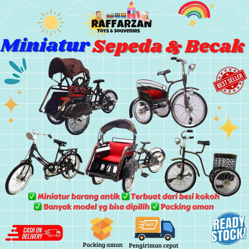Miniatur Sepeda Miniatur Becak Antik Pajangan Hiasan Meja Barang Antik Patung Sepeda Becak Besi Sepe