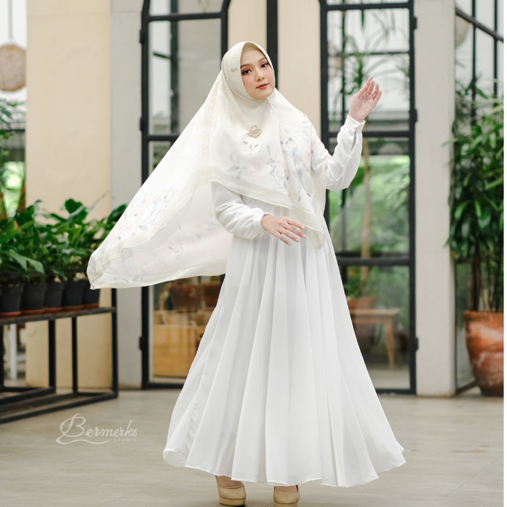 Gamis Ceruty babydoll set khimar motif terbaru Arawinda Maharani Anjani Jamilah zaskya mazaya ori bermerks syari terbaru