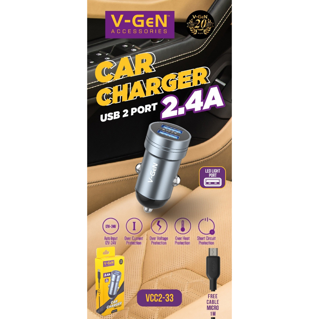 Car Charger V-GeN VCC2-33 Dual Port USB 2.4A Charger Mobil