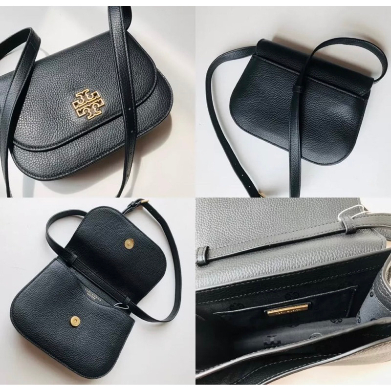 Tory Burch Black Leather With Gold Hardware Adjustable Strap Womens Britten Saddle TB 86838