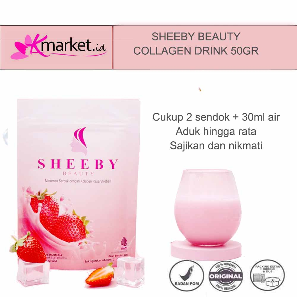 Sheeby Beauty - Minuman Collagen Rasa Strawberry 50 gram - Whitening Booster - Glutathione