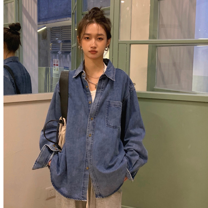 jaket jeans wanita kekinian/korean style lengan panjang import outer jaket terbaru jaket denim oversize