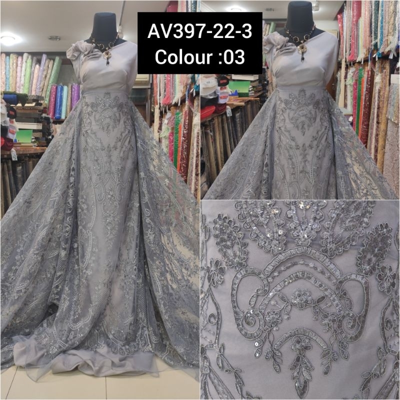 Kain Tile Brokat Etnik Payet Batu Akar Bridal AV397-22-3 Silver