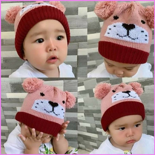 Kupluk Rajut Pompom Anak Bayi Karakter Lion