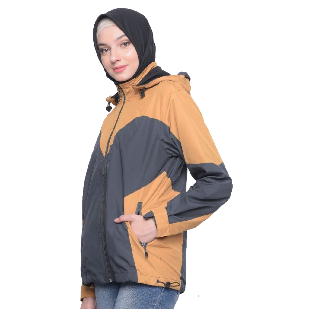 Justrue Jaket Wanita Outdoor Jacket Gunung Waterproof Kuning Abu