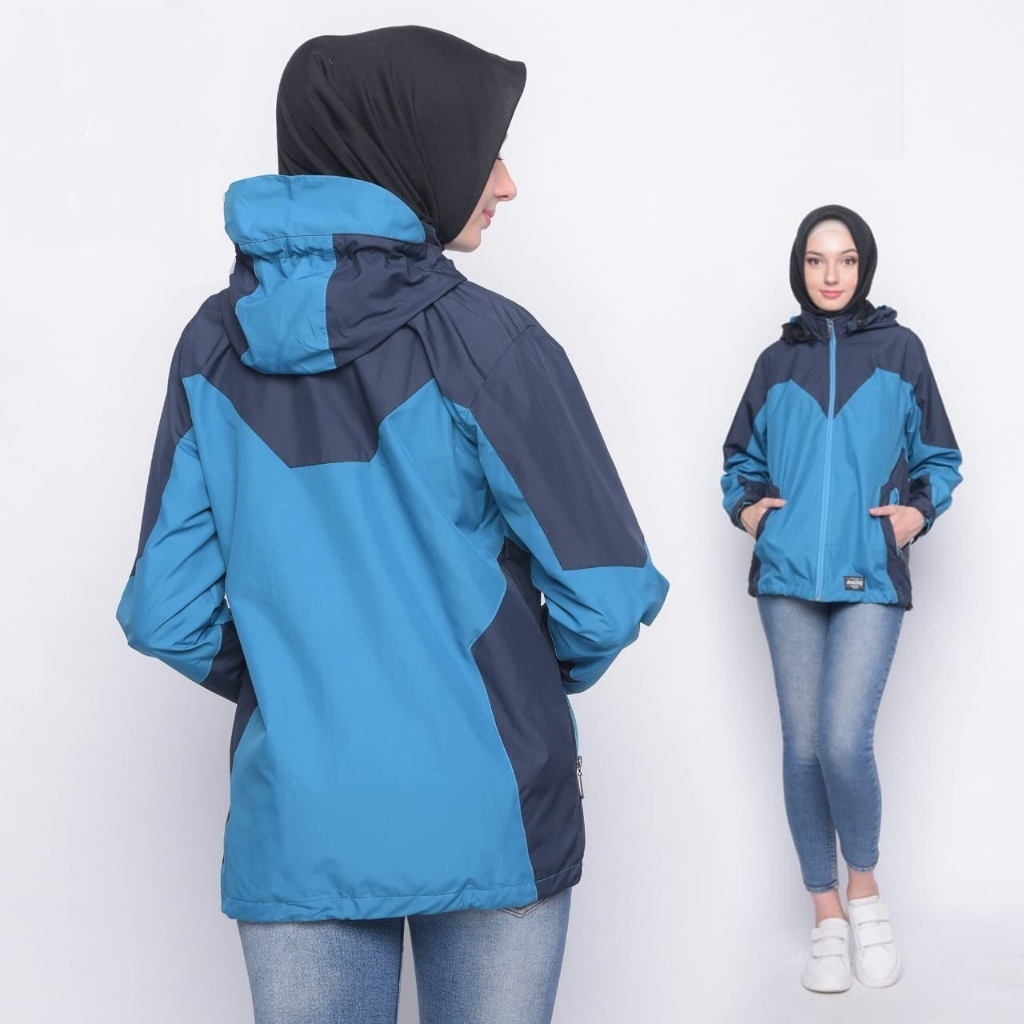 Justrue Jaket Wanita Outdoor Jacket Gunung Waterproof Navy Turkis