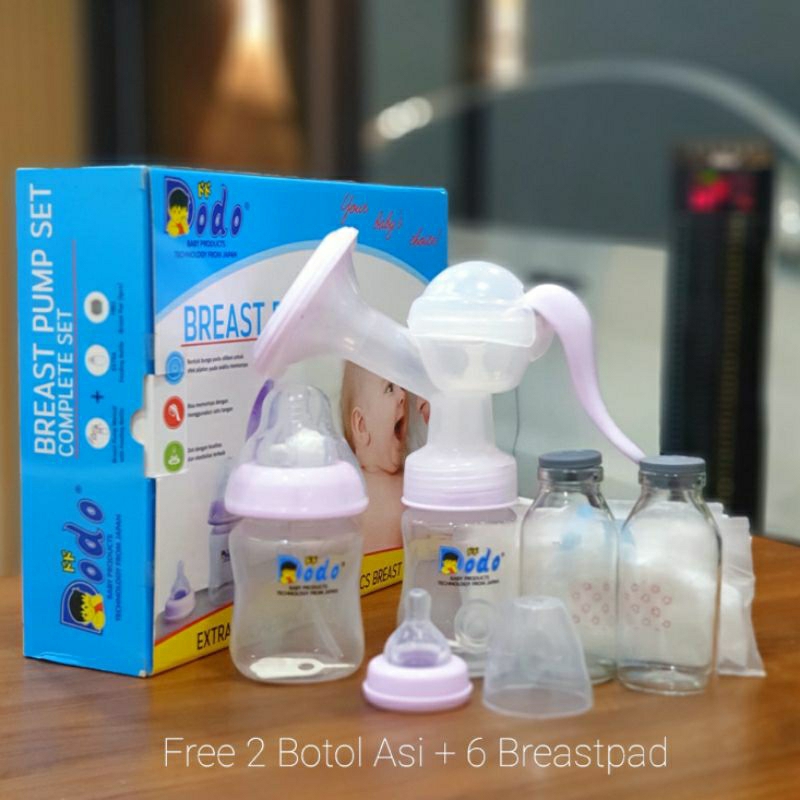 1 Set Pompa Asi Manual + 2 Botol Susu + 2 Botol Asi Kaca BPA Free Dodo | Zippy | Manual Breast Pump Dodo MBP