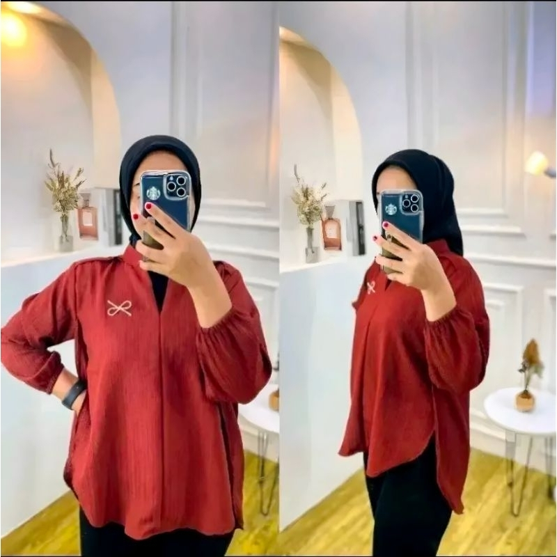 LIVIA BLOUSE / BLOUSE WANITA LADY BABY CRUSH / ATASAN WANITA LENGAN PANJANG UNGGUL FASHION