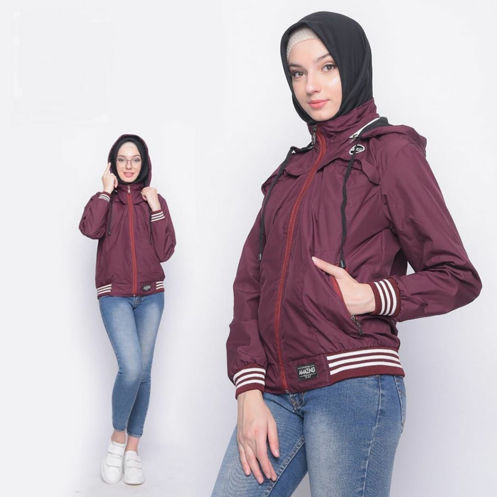 Justrue Jaket Wanita Polos Marun