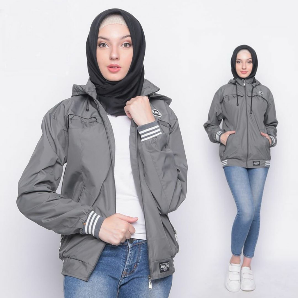 Justrue Jaket Wanita Polos Abu