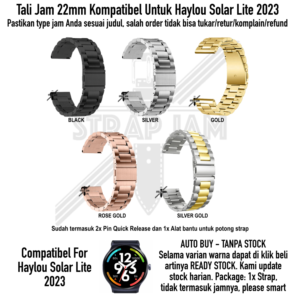 Stainless Steel Strap Haylou Solar Lite 2023 - Tali Jam Tangan 22mm Metal Quick Release