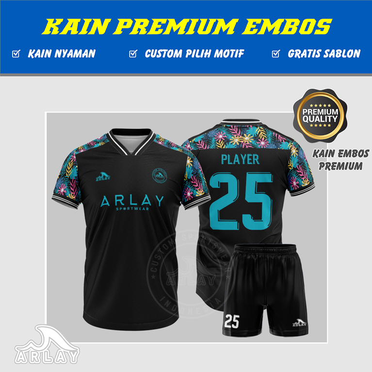 JERSEY FUTSAL CUSTOM ARLAY - BAJU BOLA PRINTING KEREN WARNA HITAM HIJAU CEWEK COWO CUSTOM NAMA NOMOR