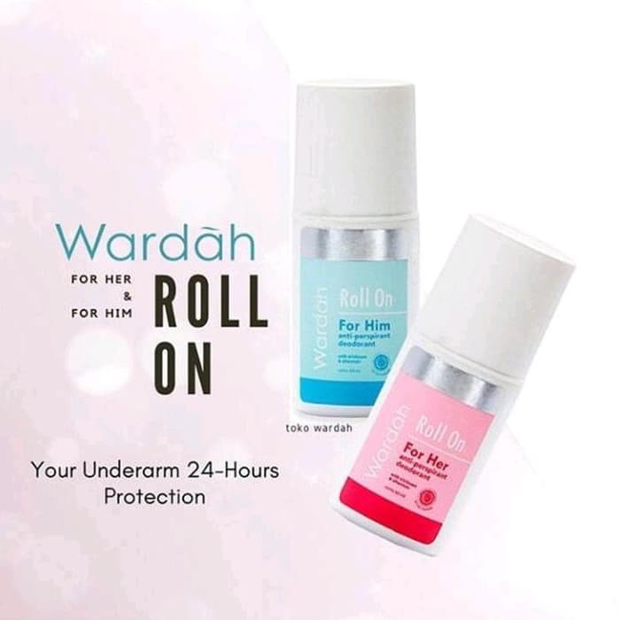 WARDAH Roll On For Her Indonesia / Deodoran 60ml / Anti Perspirant Deodorant / With Triclosan &amp; Allantoin / Deo / Non Alcohol Anti Bakteri / Tidak Lengket Pewangi Wangi Harum Segar Mencegah Bau / Skincare Body Care / Treatment Perawatan Kulit Tubuh Series