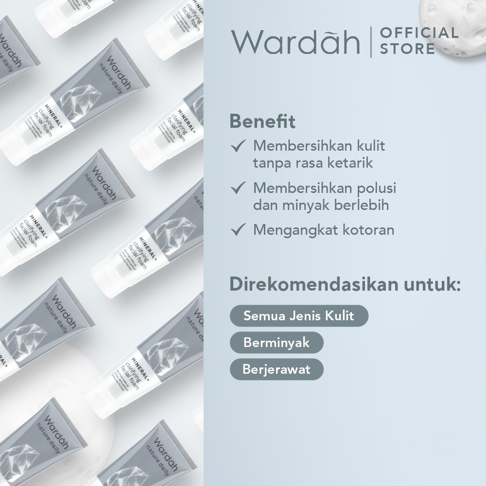 WARDAH Nature Daily Mineral+ Series Indonesia / Clarifying Facial Foam Clay Mask / Mineral CarboActiv / Cleanser Cleansing Sabun Pembersih Pencuci Masker Membersihkan Wajah / Debu Minyak / Skincare Face Care / Treatement Perawatan Muka / Toner Serum Cream