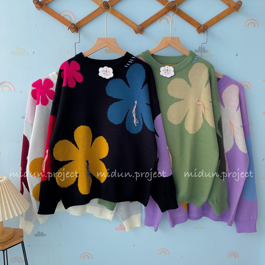 TIANA FLOWERS KNIT | SWEATER RAJUT IMPORT KOREAN LOOK