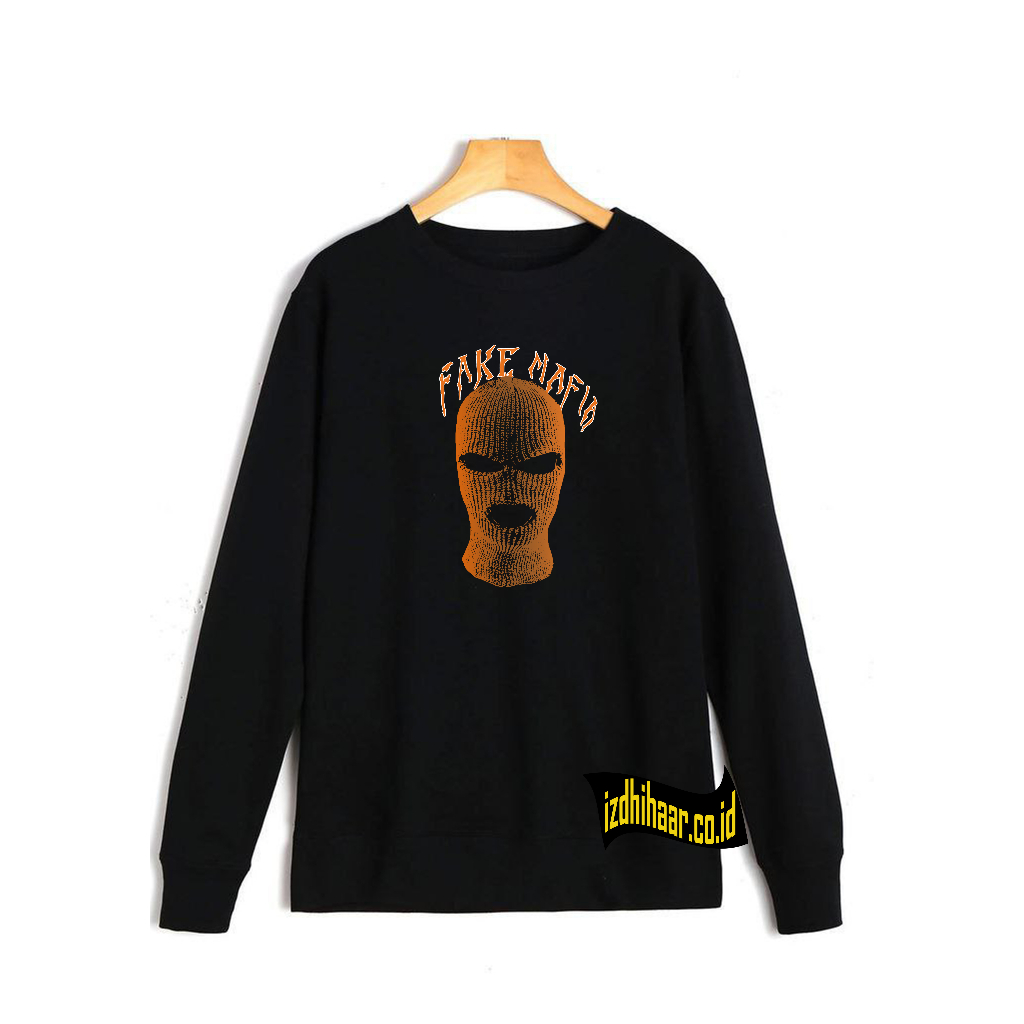 Sweater Crewneck Pria Dan Wanita Motif Hitam Sweatshirt katun Fleece Size M -XXL