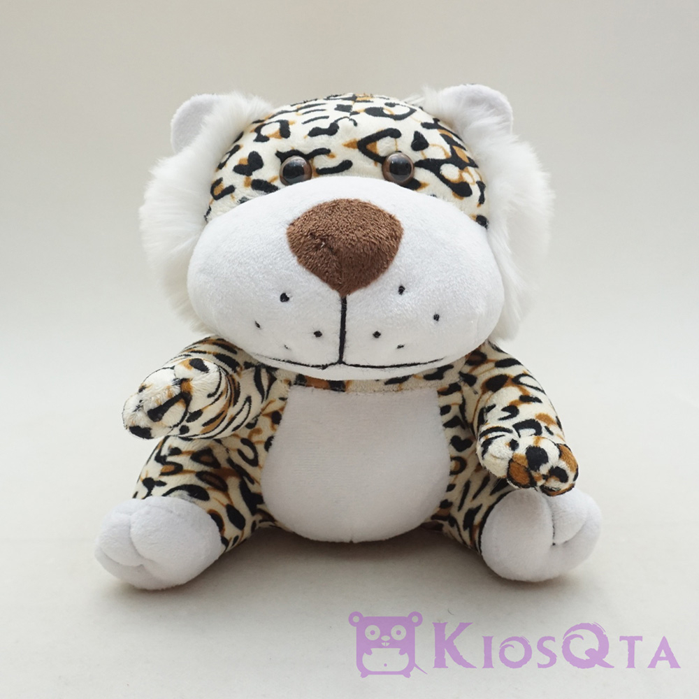 boneka macan tutul leopard gendut duduk putih coklat medium