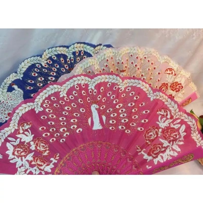 KIPAS LIPAT TANGAN KIPAS JEPANG LIPAT GLITER MERAK SOUVENIR PERNIKAHAN