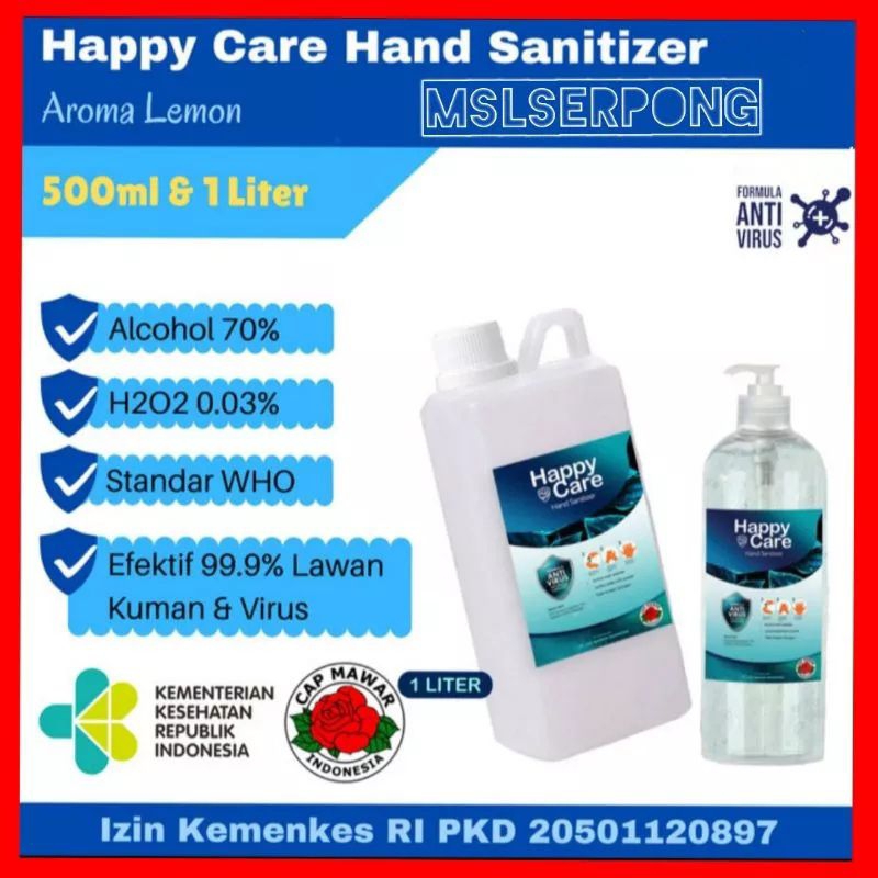 HAND SANITIZER CAIR COMBO 500ML + 1 LITER HAPPY CARE / HAND SANITIZER LIQUID / HAND SANITIZER