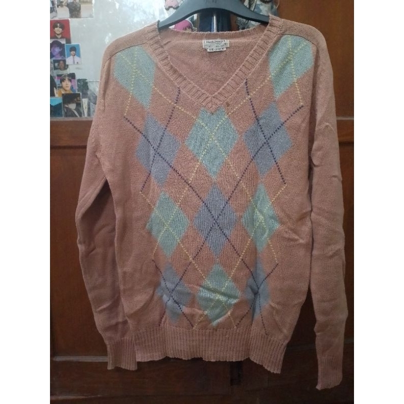 pre❤️ sweater cardigan rajut kerah v neck motif ketupat