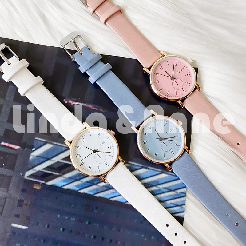 Jam Tangan Analog Untuk Wanita Strap PU Dial Bulat Casual Simple Fashion Import