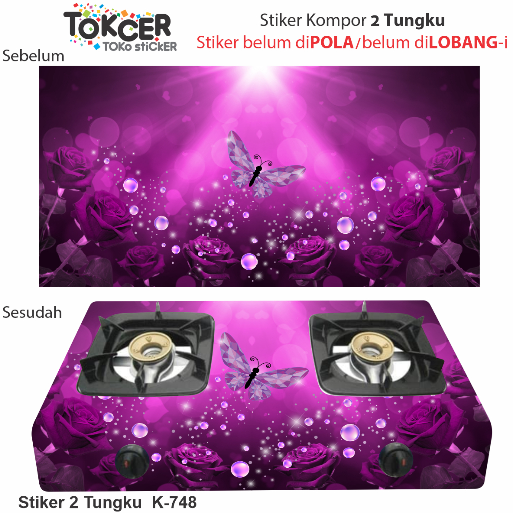 STIKER Kulkas/Stiker Kompor/Stiker Magicom/Stiker Mesin Cuci/ Stiker Ac motif Kupu-Kupu UNGU Bintang