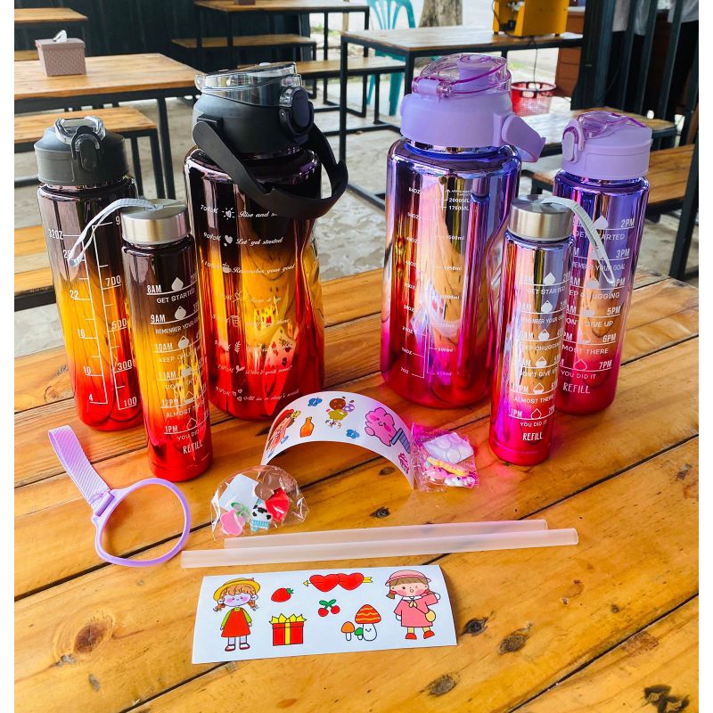 Botol minum viral 2liter + 1Liter + 500Liter botol minum metalic botol minum beranak 3in1