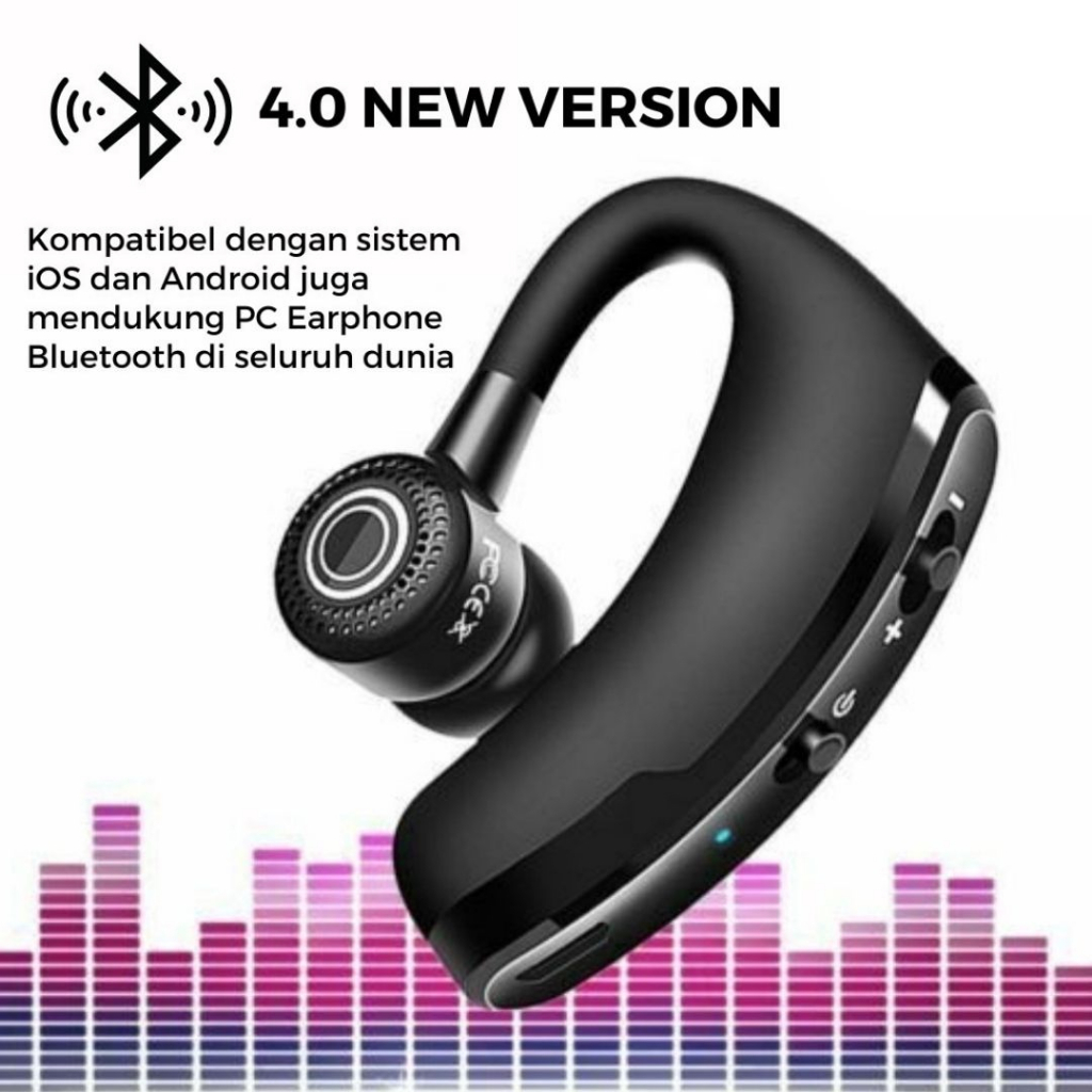 Headset Bluetooth V9 Wireless Single Earphone Sport Handsfree Dengan Mic Suara Jernih Baterai Awet