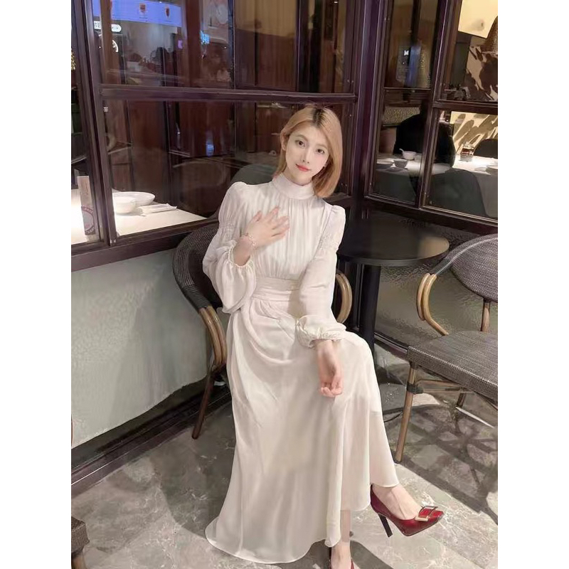 [ Retro Series ] Turtle Neck High Waist Korean Chiffon Retro Dress ( Dress Sifon Korea Leher Kura Kura )